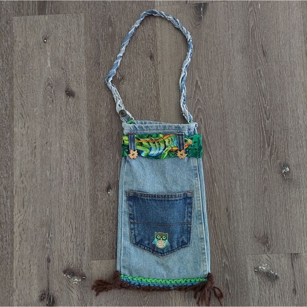 Vintage Handmade Boho Hippie Denim Jean Shoulder Bag